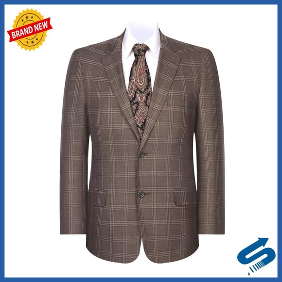 Men's Casual Blazer Plaid Sport Coat Classic Fit Two Button Lightweight
